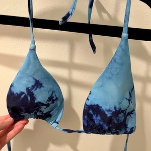 Blue tie dye triangle tie bikini top- shein
